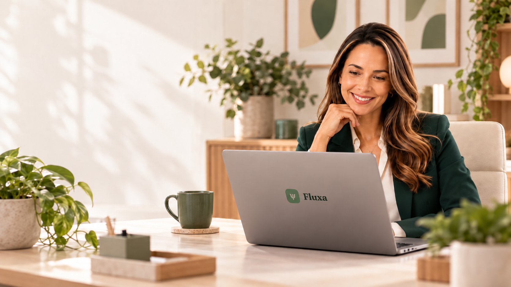 Profissional utilizando o sistema Fluxa no computador